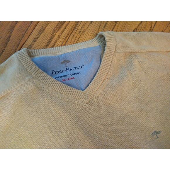 FYNCH-HATTON SUPERSOFT COTTON Men's 3XL V Neck Tan Sweater Jumper - Picture 10 of 12